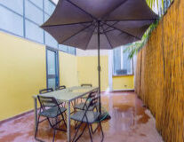 table, chair, floor, coffee table, kitchen & dining room table, umbrella, indoor